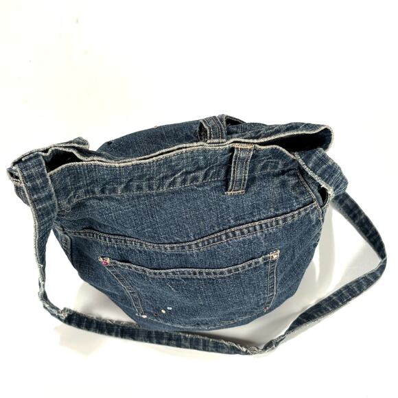 VTG Denim Handbag Bag Embroidered Tote Shoulder Jean Purse BOHO HIPPIE Handmade - Picture 4 of 11